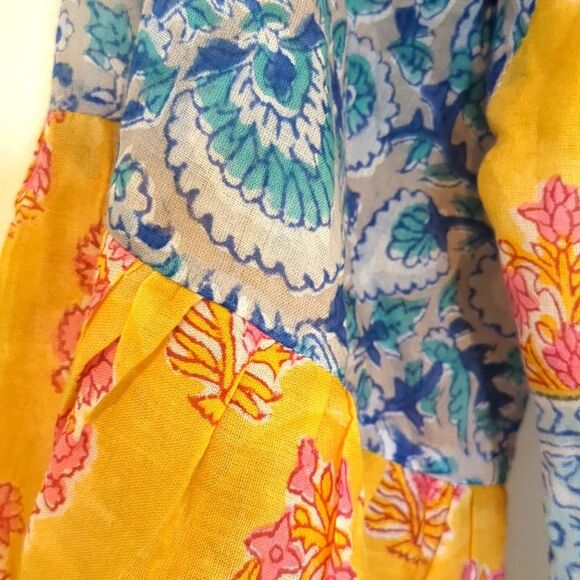 Dolma Women's Blouse S/M Indian Hand Block Print Top 100% Cotton Bell Sleeves - Picture 10 of 12